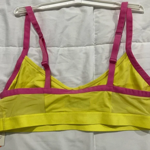 Womens Colsie bralette Size Medium NWT Lemon yellow and pink no wire mesh - Picture 3 of 7